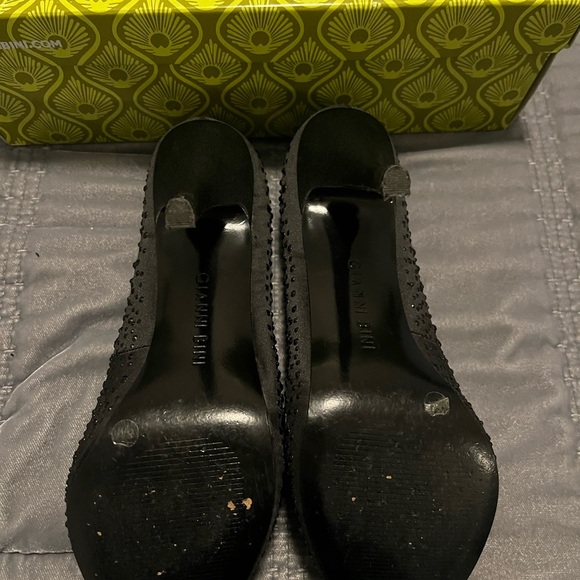 Black Gemstone Bedazzled Peeptoe Heels - Picture 8 of 10